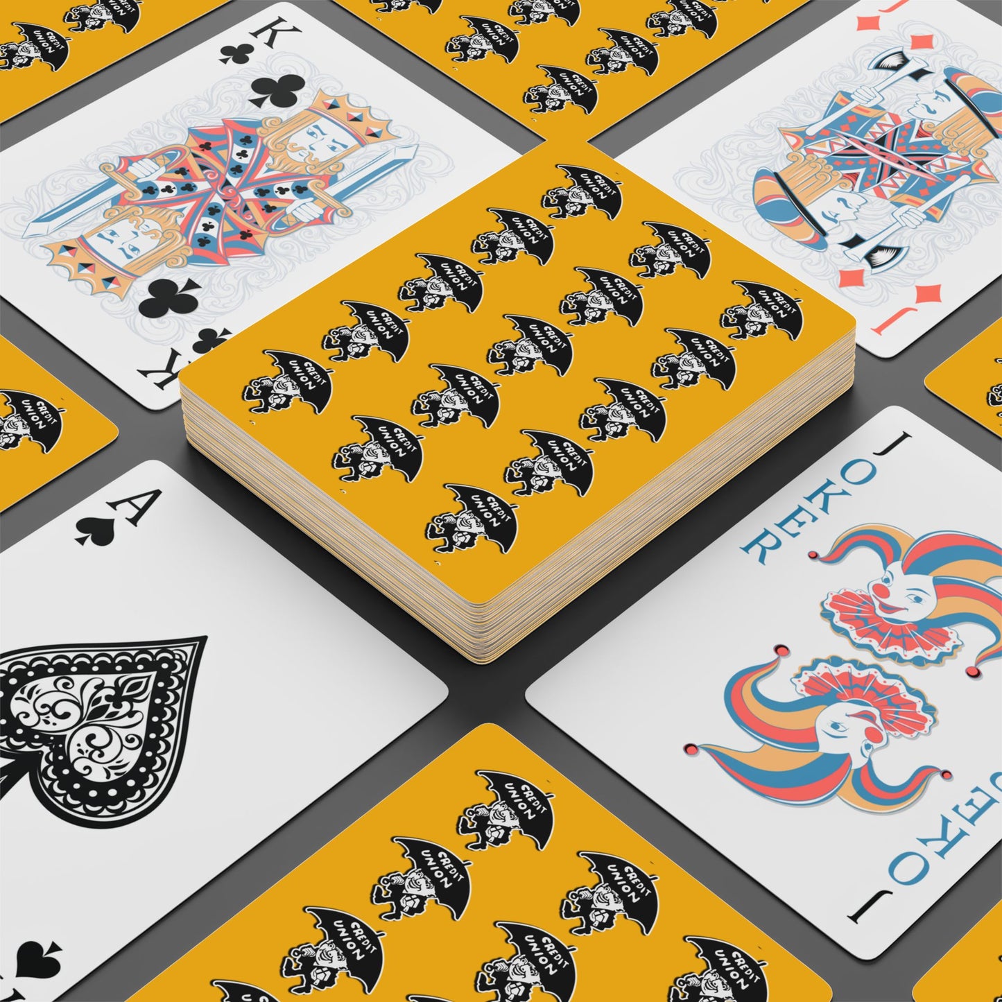 Credit Union Umbrella Man Playing Cards