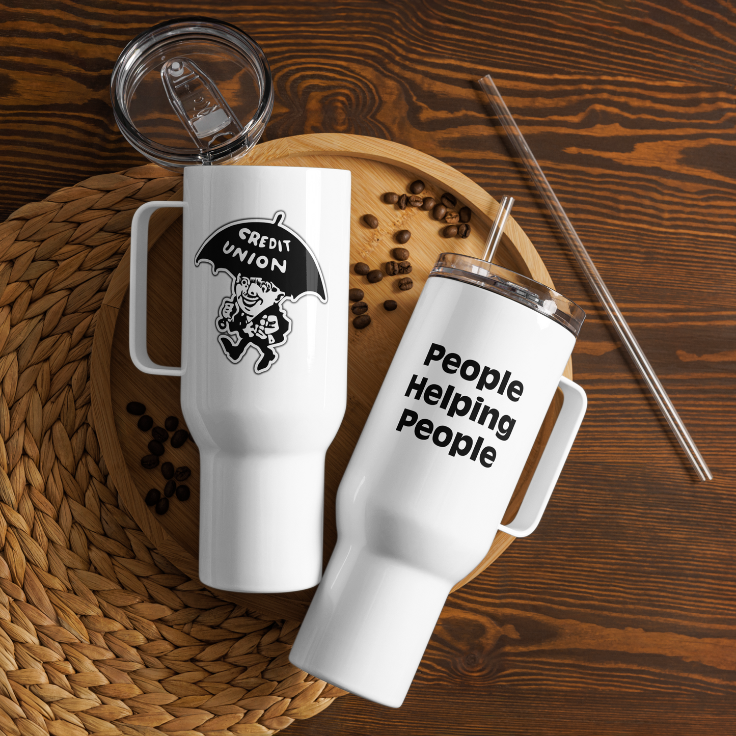 Umbrella Man and People Helping People Stanley-style Tumbler