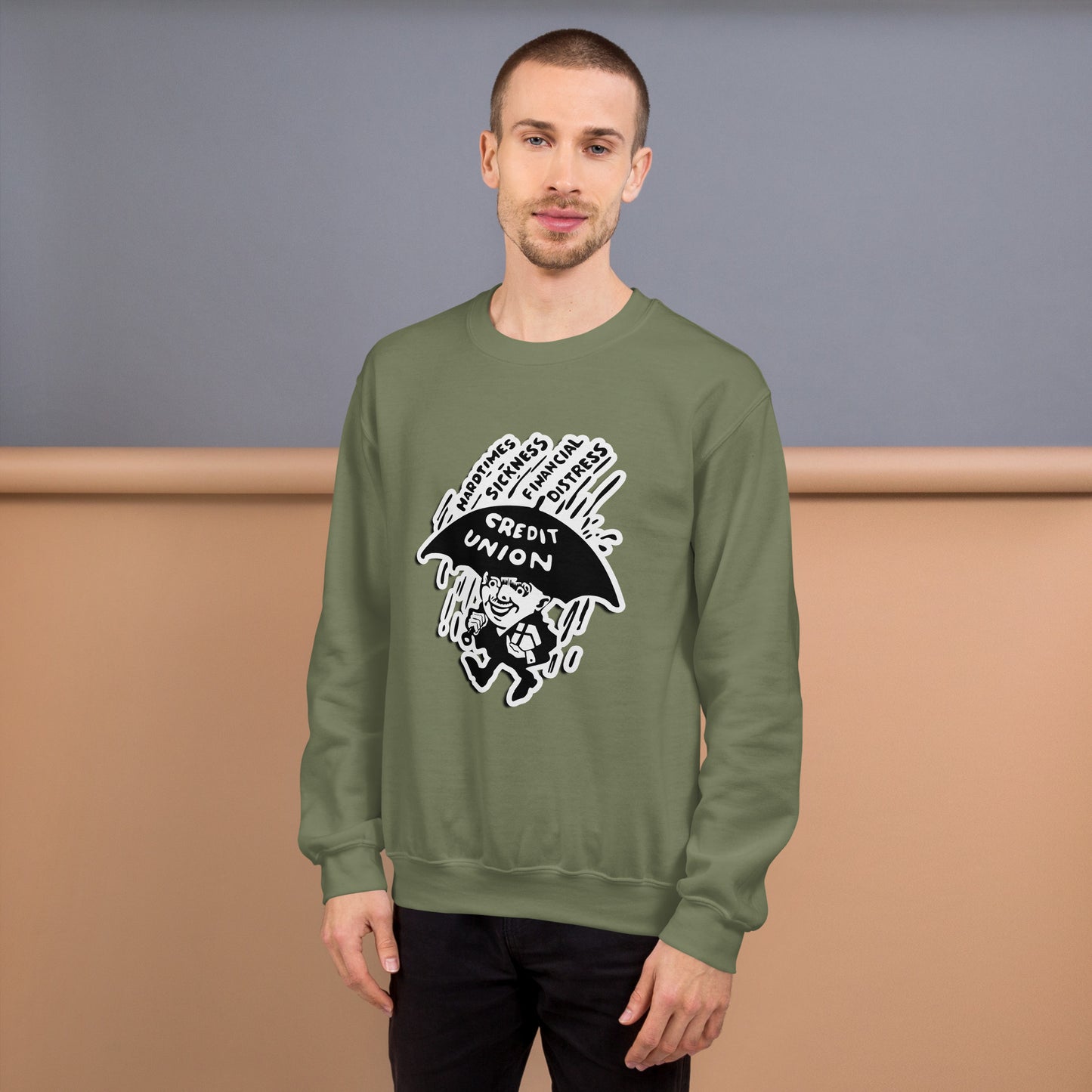 Umbrella Man Crewneck Sweatshirt (white outline) Full Logo